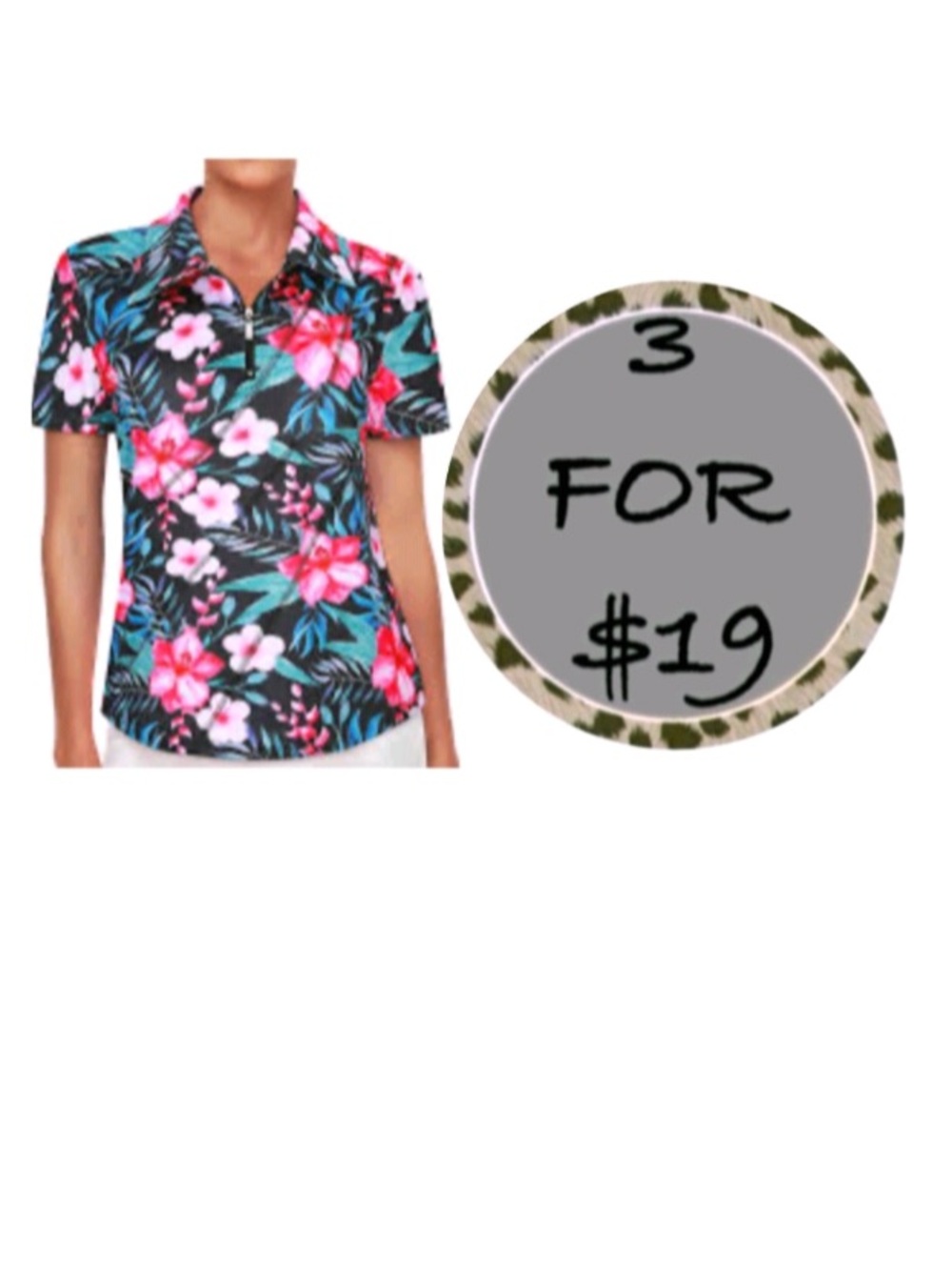 3/$19 Rebel Raven Tropical floral short sleeve 1/4 zip tunic top